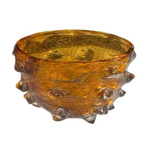 Brutalist Spiked Bullicante Amber Blown Glass Vase Bowl